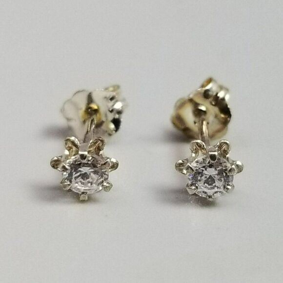 Vintage Sterling Silver Rhinestone Stud Earrings, Small Second Hole, Estate - Picture 1 of 7